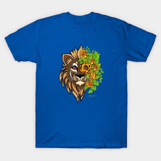 Lion with Roses T-Shirt by Christopher Bendt